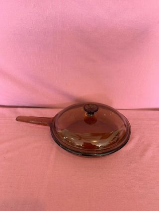 Pyrex Corning Vision Amber Glass 10 - 3/4 " Waffle Skillet Fry Pan Lid Cover 3