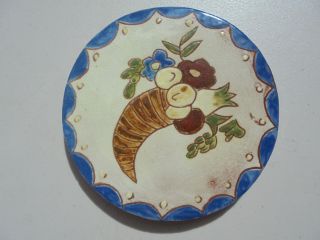 Vintage Brown County Indiana Art Pottery Trivet Tea Tile W Cornucopia