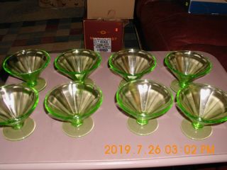 Set 8 Green Depression Glass Panel Optic Footed Sherbets Anchor Hocking