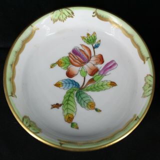 Herend Hungary Porcelain Hand - Painted Green Floral Planter with Saucer 2