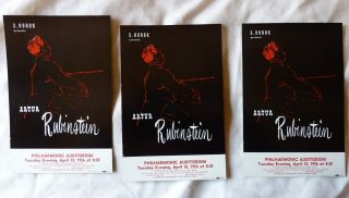 Three Vintage 1956 Concert Flyers - Artur Rubinstein - Classical Music Violinist