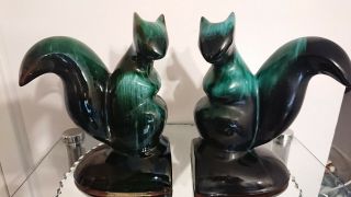Blue Mountain Pottery Squirrel Book Ends,  Vintage