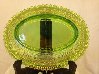 Indiana 7 Inch Lime/Emerald Green Carnival Hen On Nest Glass Covered Candy Dish 7