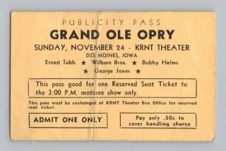 1957 Vintage George Jones Wilbur Bros Ernest Tubb Concert Ticket