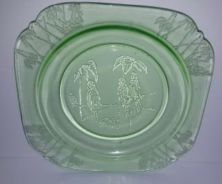 9 " Parrot Green Depression Glass Dinner Plate - C 1931 - 32