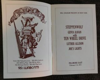 Fillmore East Program Feb 5 - 6,  1971 Steppenwolf,  Ten Wheel Drive & Luther Allison