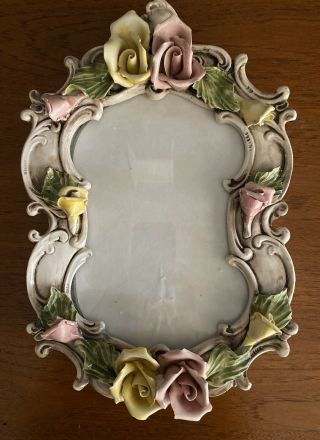 Vintage Capodimonte Italy Floral Picture Frame Italian Pottery