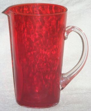 Vintage Bischoff Art Glass Red Orange Water Lemonade Iced Tea Large Pitcher
