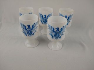 Set Of 5 Milk Glass American,  Eagle Patriotic Vintage Cup/mug