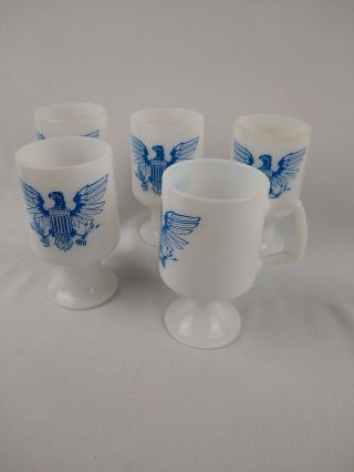 Set of 5 milk glass American,  eagle patriotic vintage cup/mug 2