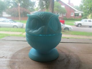 Blue Satin Fenton Owl Fairy Lamp