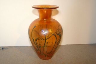 Robert Held Orange Iridescent Art Glass Vase