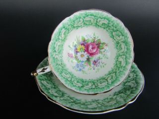 Vintage Double Warrant Paragon Teacup - Green Floral Pattern