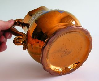 Large Antique Staffordshire Copper Lustre,  Enamel Milk Pitcher Serpent Handle 8