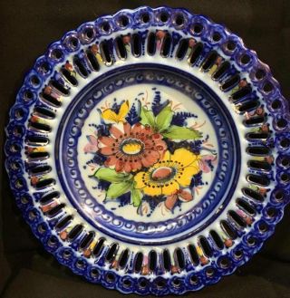 Portuguese Pal Alcobaca Mid - Century Hand - Painted Deep Blue Ceramic Hanging Plate