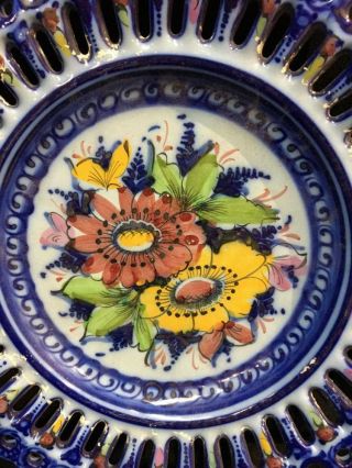 Portuguese Pal Alcobaca Mid - Century Hand - Painted Deep Blue Ceramic Hanging Plate 3