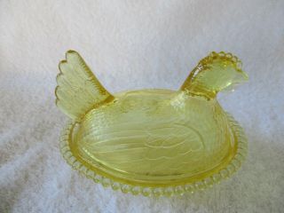 Indiana Glass Hen on Nest Topaz Yellow Glass Bottom 7 