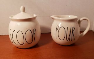 Rae Dunn By Magenta " Pour " Creamer And " Scoop " Sugar Bowl With Lid Set