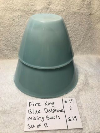 2 Vintage Fire King Blue Delphite Turquoise Splash Proof 6.  5 " & 8.  5 " Mixing Bowls