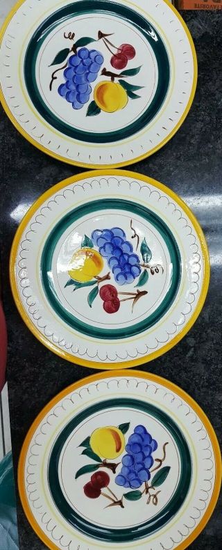 3 Stangl Pottery Fruit Dinner Plates 10 " Set Of 3 Hand Painted Trenton Nj