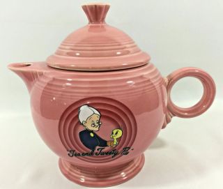 Homer Laughlin Fiesta Ware Rose Looney Tunes Large Teapot Granny & Tweety Bird