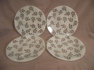 Set Of 4 Villeroy & Boch Ice White Leaves Glass Salad Plates