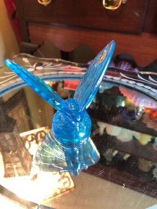 Fenton Glass Butterfly Carnival Blue Iridescent Sticker Rare Collectible Vtg