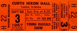 Young Rascals Show,  Concert Ticket,  1967,  Blue Eyed Soul,  Orng