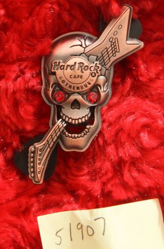 Hard Rock Cafe Pin Gothenburg 3d Skull Gem Jewel Eyes Guitar Skandinavian Copper
