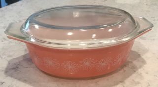 Vintage Pyrex Oval Pink Daisy Casserole Dish With Lid 1.  5 Quart