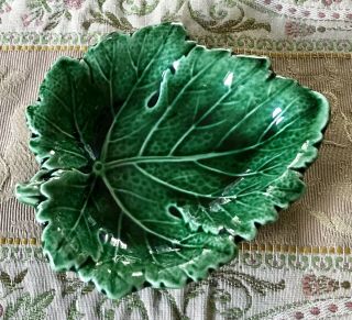 Wedgwood Of Etruria Barlaston Majolica Green Leaf Butter Pat Dish