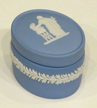 Vintage Wedgwood Pale Blue Jasperware Seashell Miniature Trinket Box Pill Pot