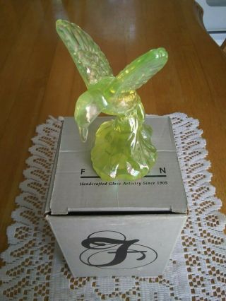 Fenton Glass Yellow Topaz Irredescent Hummingbird Figurine