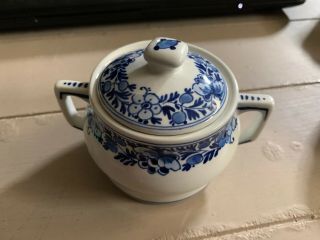 Royal Delft Porceleyne Fles Sugar Bowl? Hand Painted Blue Floral Decor 1100