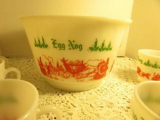 Vintage Christmas Egg Nog Set Punch Bowl And 6 Matching Cups