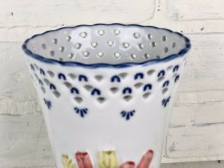 Royal Twickel Vase Ter Steege Hand Painted Delftware Holland Reticulate Top 5