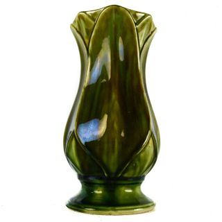 Brush Mccoy Art Pottery Vase 595 Flower Leaf Green Brown Small Glazed Ceramic