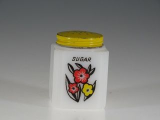 Vintage Tipp City Glass Yellow Flowers With Red Flowers Sugar Shaker C.  1939
