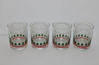 Vintage Libbey Holiday Christmas Trees Double Old Fashioned 13½ Oz Glasses Set 4
