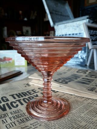 Depression Era Glass Art Deco Pink Manhattan Pattern Martini Or Tall Sherbet