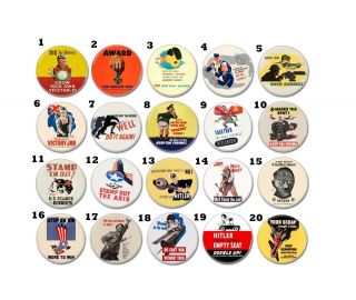 20 X Ww2 Allies Propaganda Buttons (25mm,  Badges,  Pins,  Axis,  War Memorabilia)