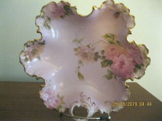 Antique Rosenthal Monbijou,  Bavaia Porcelain Leaf Candy Dish,  Pink Roses