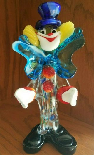 Vintage Murano Glass Clown Hand Painted Multi Color Collectible Figurine,  Italy
