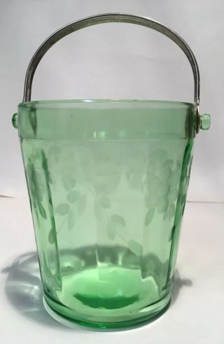 Vintage Green Depression Glass Ice Bucket