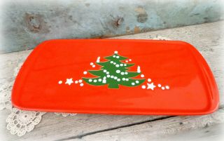 Vintage Waechtersbach Ceramic Christmas Tree Serving Tray West Germany Red