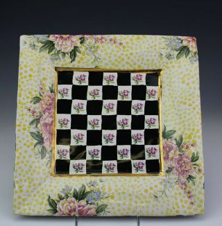 Retired Mackenzie Childs Torquay Checker Board Floral 11 1/2 " Ceramic Plate Ewb