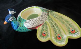 Peacock Chip & Dip “The Artesian Road Collection” Tracy Porter Hand Painted 3
