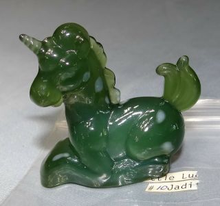 Vtg Boyd Glass Little Luck Mini Lucky Unicorn Figurine Jadiete Green
