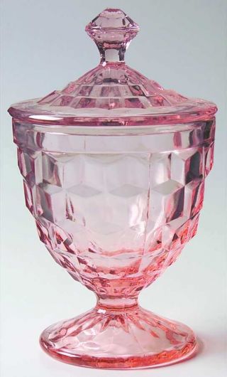 Vtg Jeannette Cube Pink Depression 6 - 1/2 " Candy Jar & Lid Circa 1929 - 1933
