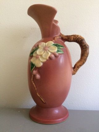 Antique Vintage Roseville Pottery Pink Apple Blossom Ewer 1940 